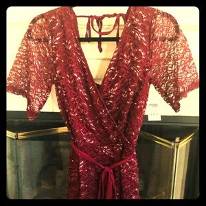 NWT Burgundy and Silver Lace Romper